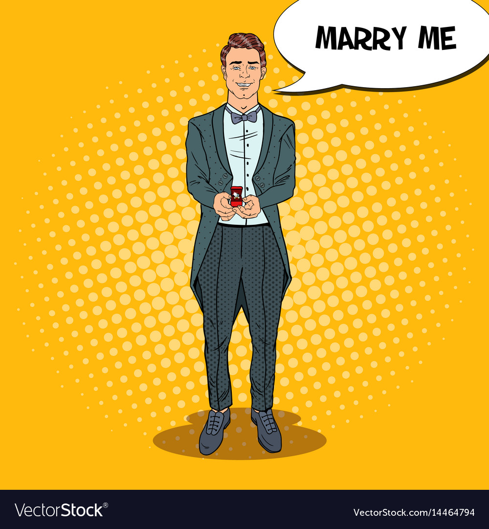 Pop art handsome man with wedding ring Royalty Free Vector
