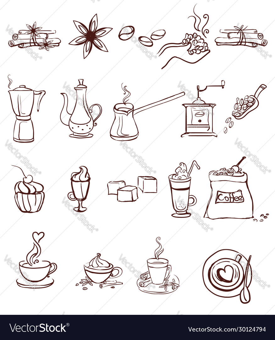 Set coffee icons Royalty Free Vector Image - VectorStock