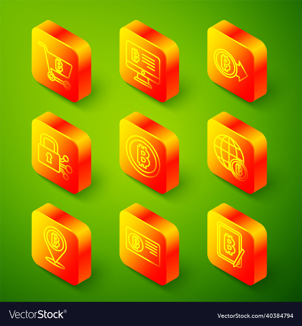 Set line shopping cart with bitcoin mining from vector image Set line shopping cart with bitcoin mining from