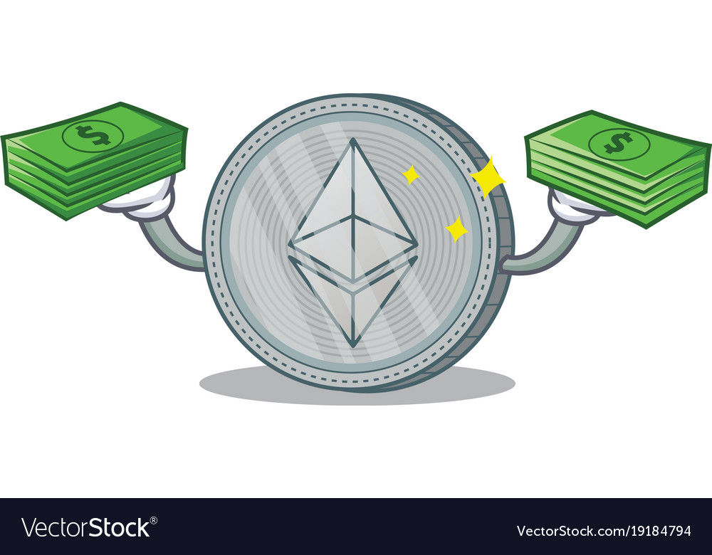With money ethereum coin character cartoon