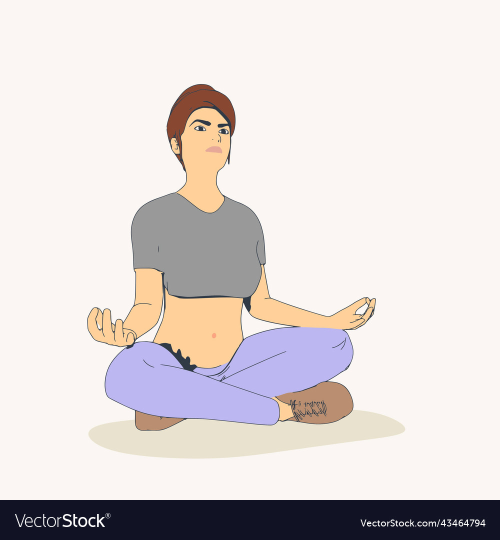 Young girl sitting in yoga lotus pose happy Vector Image