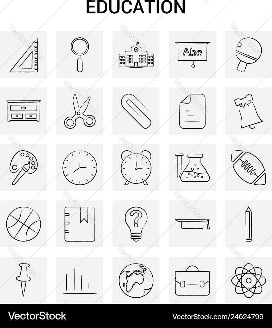 25 hand drawn education icon set gray background Vector Image