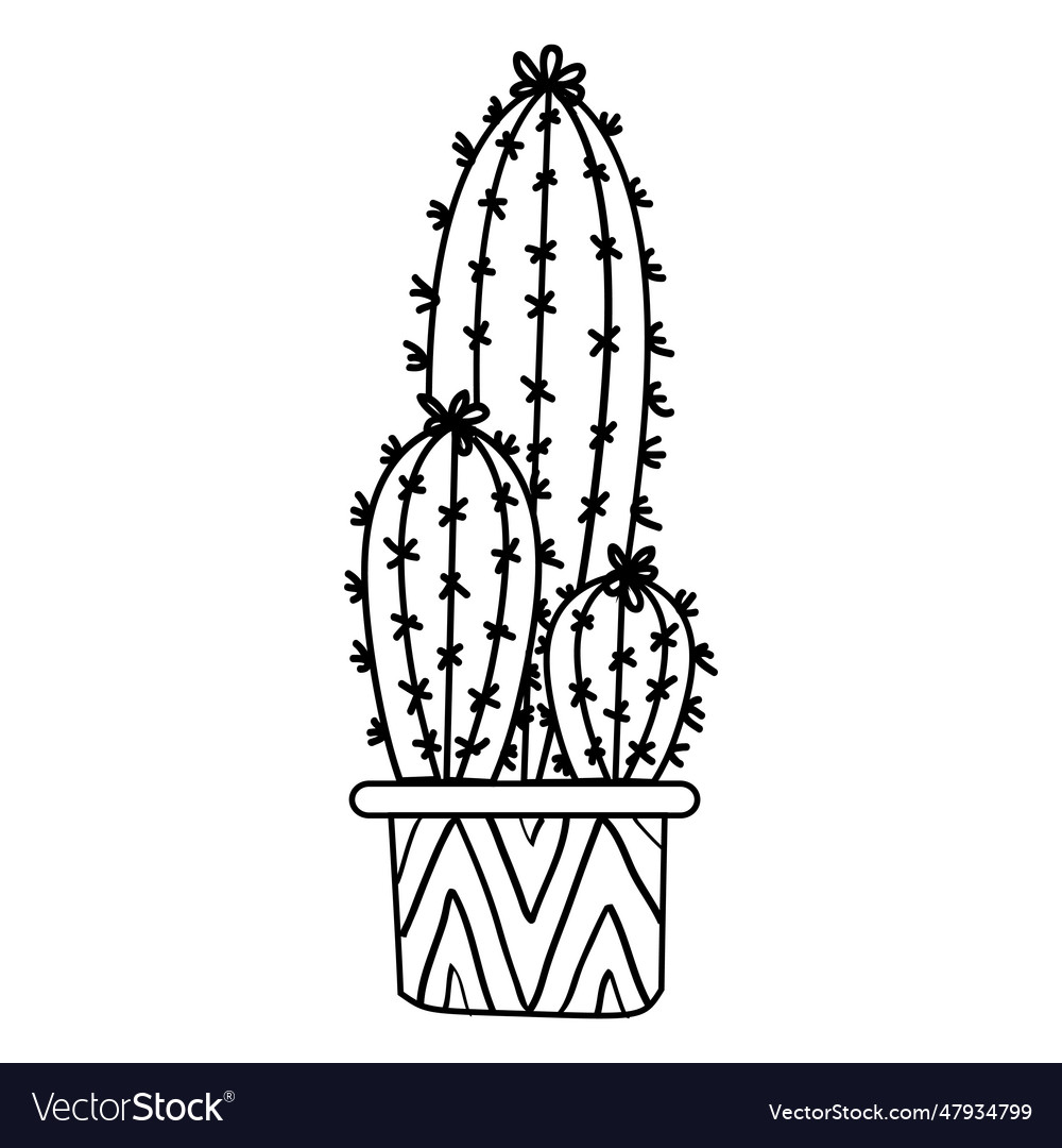 Cactus pot ornamented silhouette Royalty Free Vector Image