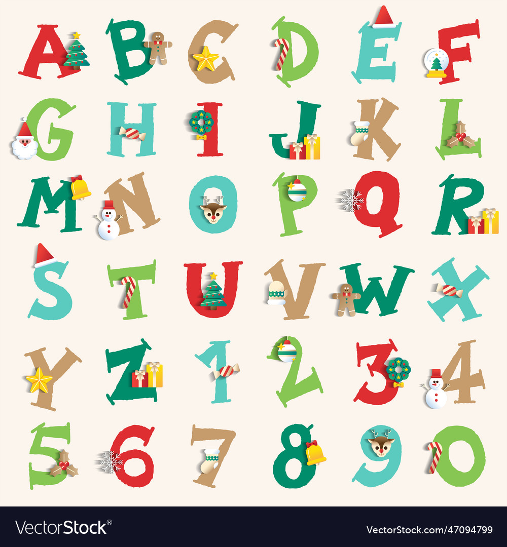 Cute merry christmas holiday party alphabet