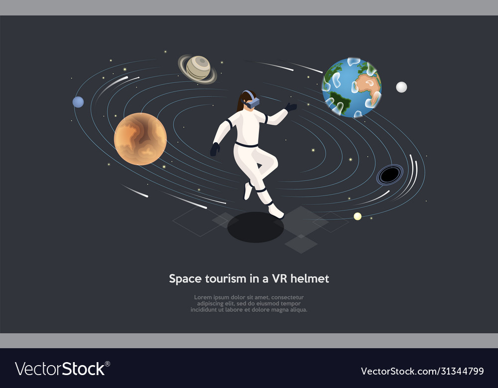 Isometric 3d concept of space tourism with vr