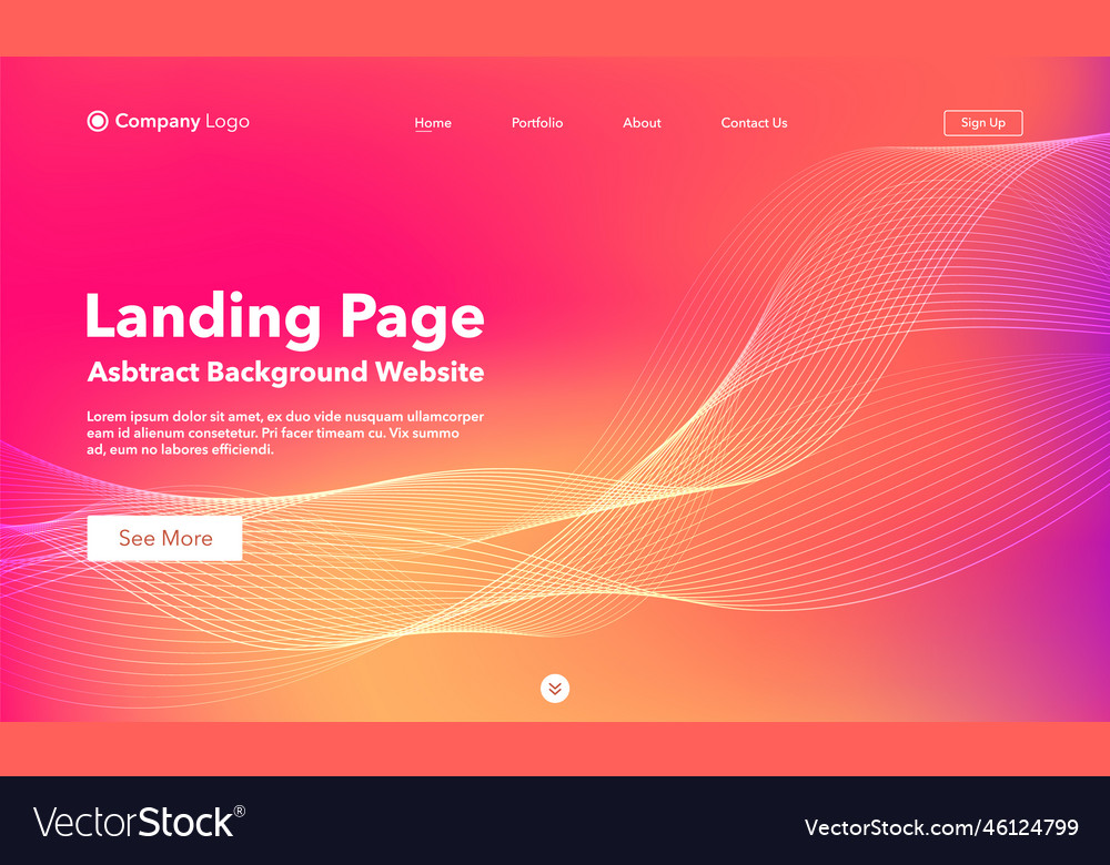 Landing page abstract wave background website vector image Landing page abstract wave background website