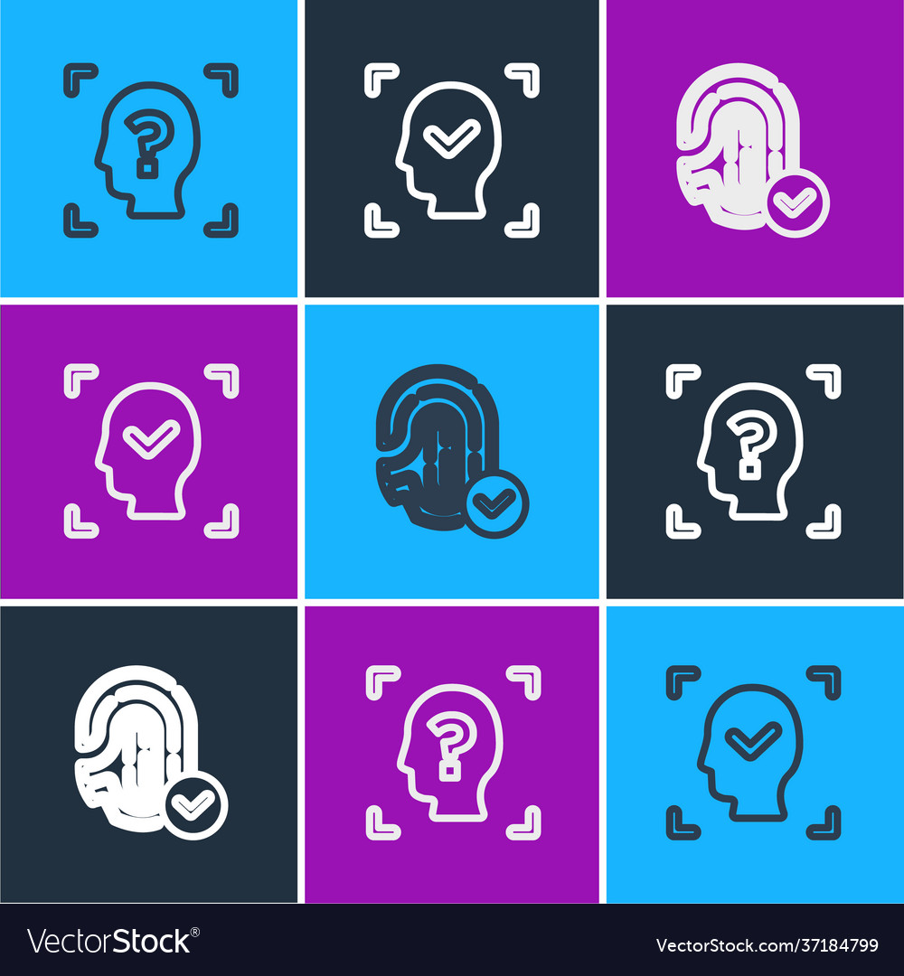 Set line face recognition fingerprint and icon vector image Set line face recognition fingerprint and icon