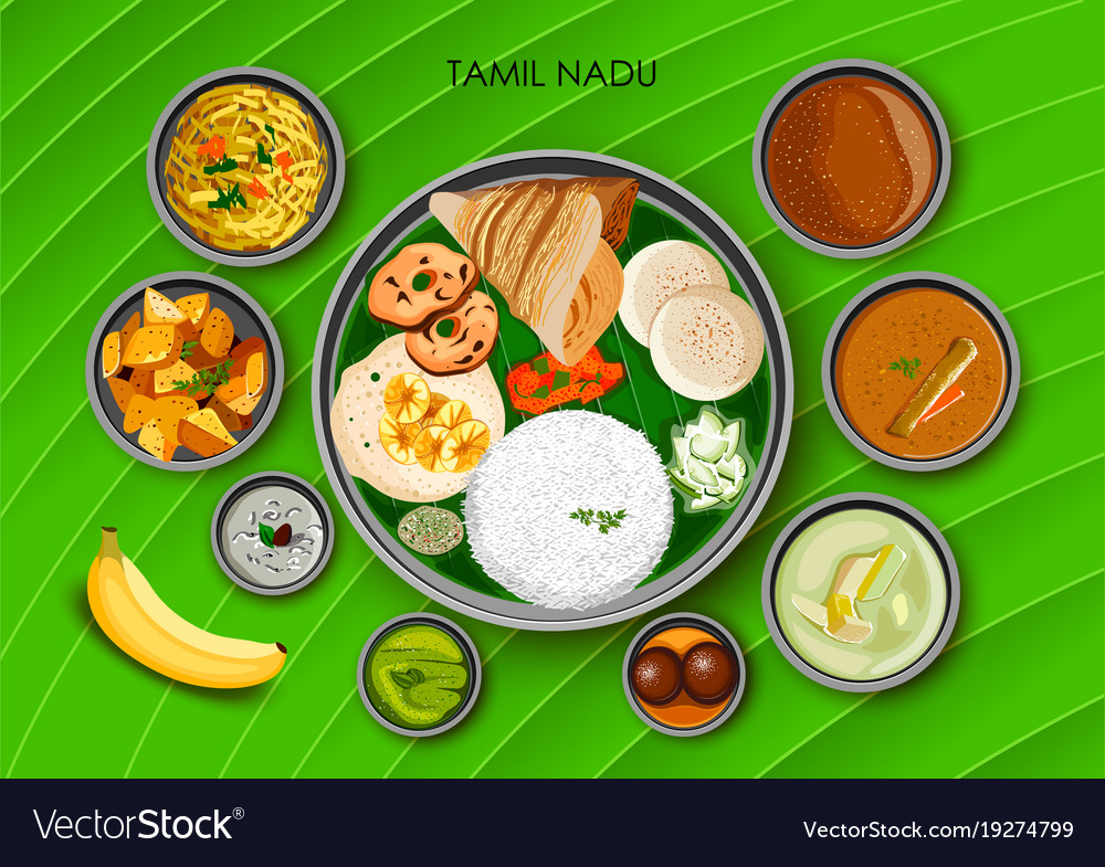 traditional-cuisine-and-food-meal-thali-of-tamil-vector-image