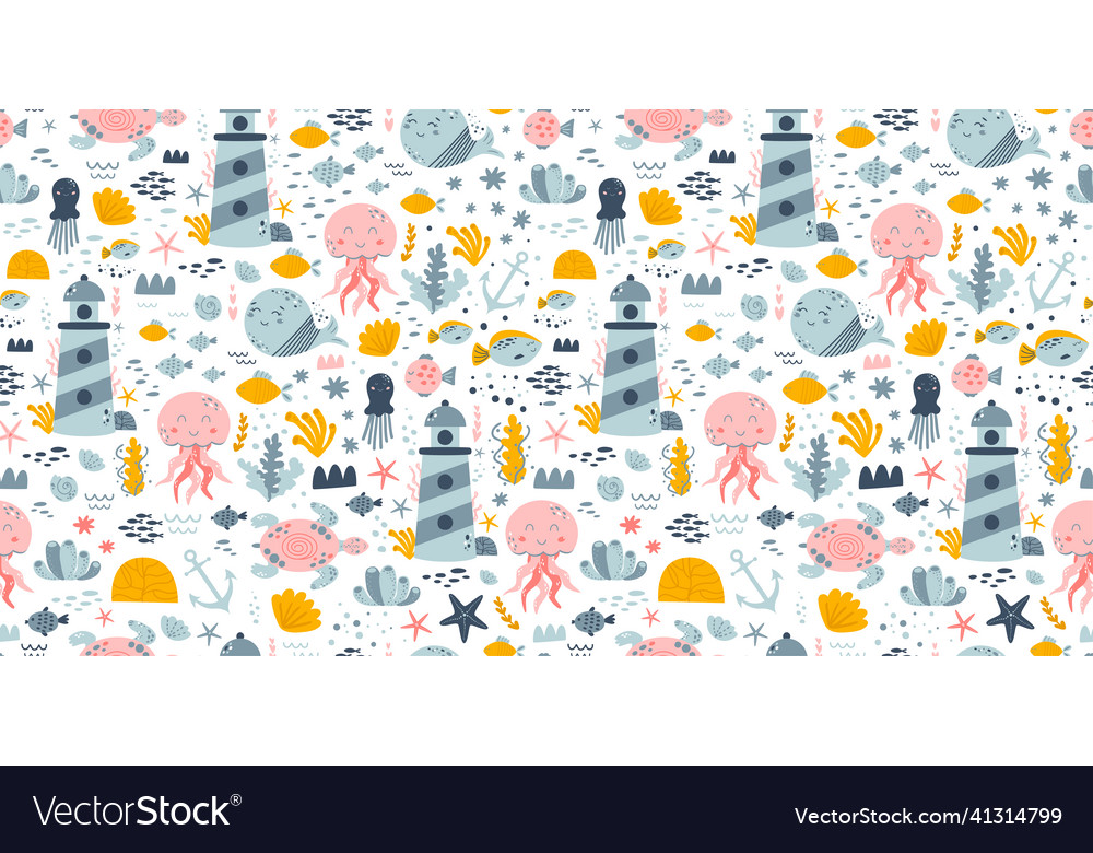 Underwater life seamless pattern sea