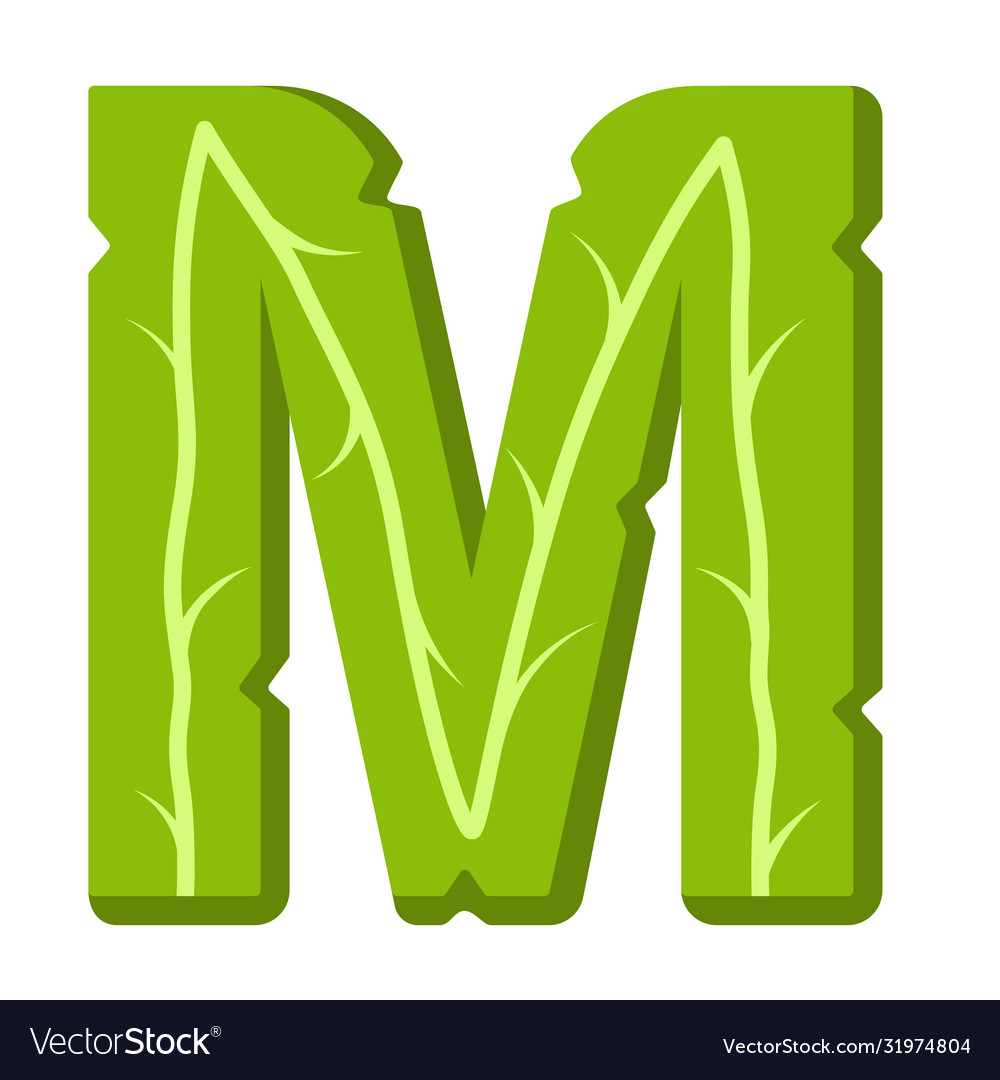 Letter m green leaves summer alphabet Royalty Free Vector