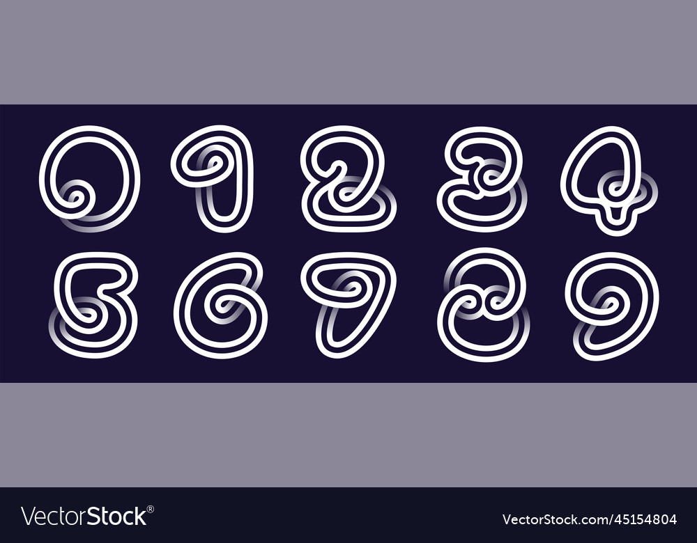 Numbers set made of two white parallel lines vector image Numbers set made of two white parallel lines