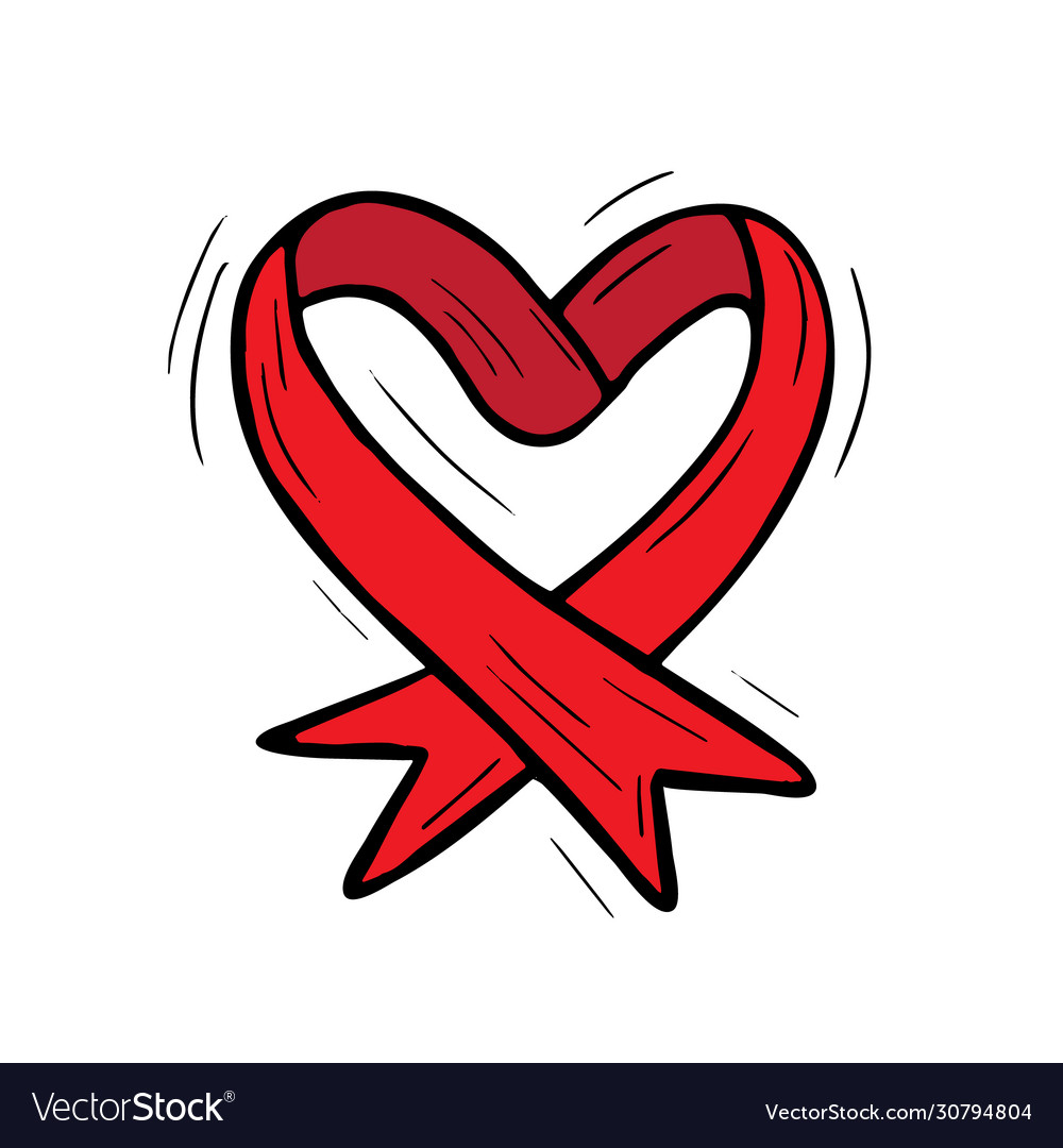 Ribbon red heart isolated on white background