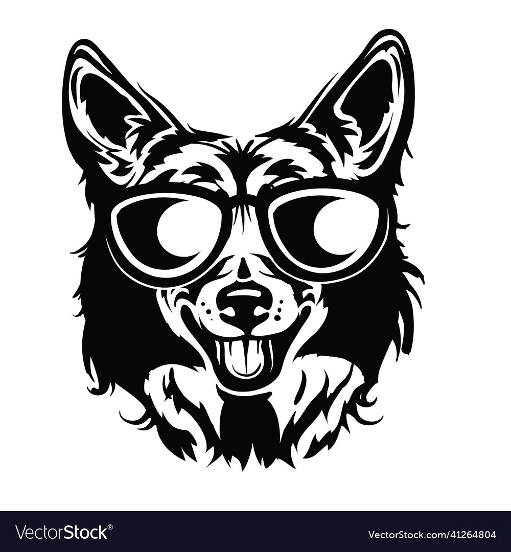 Stylized corgi dog head in sunglasses in black Vector Image