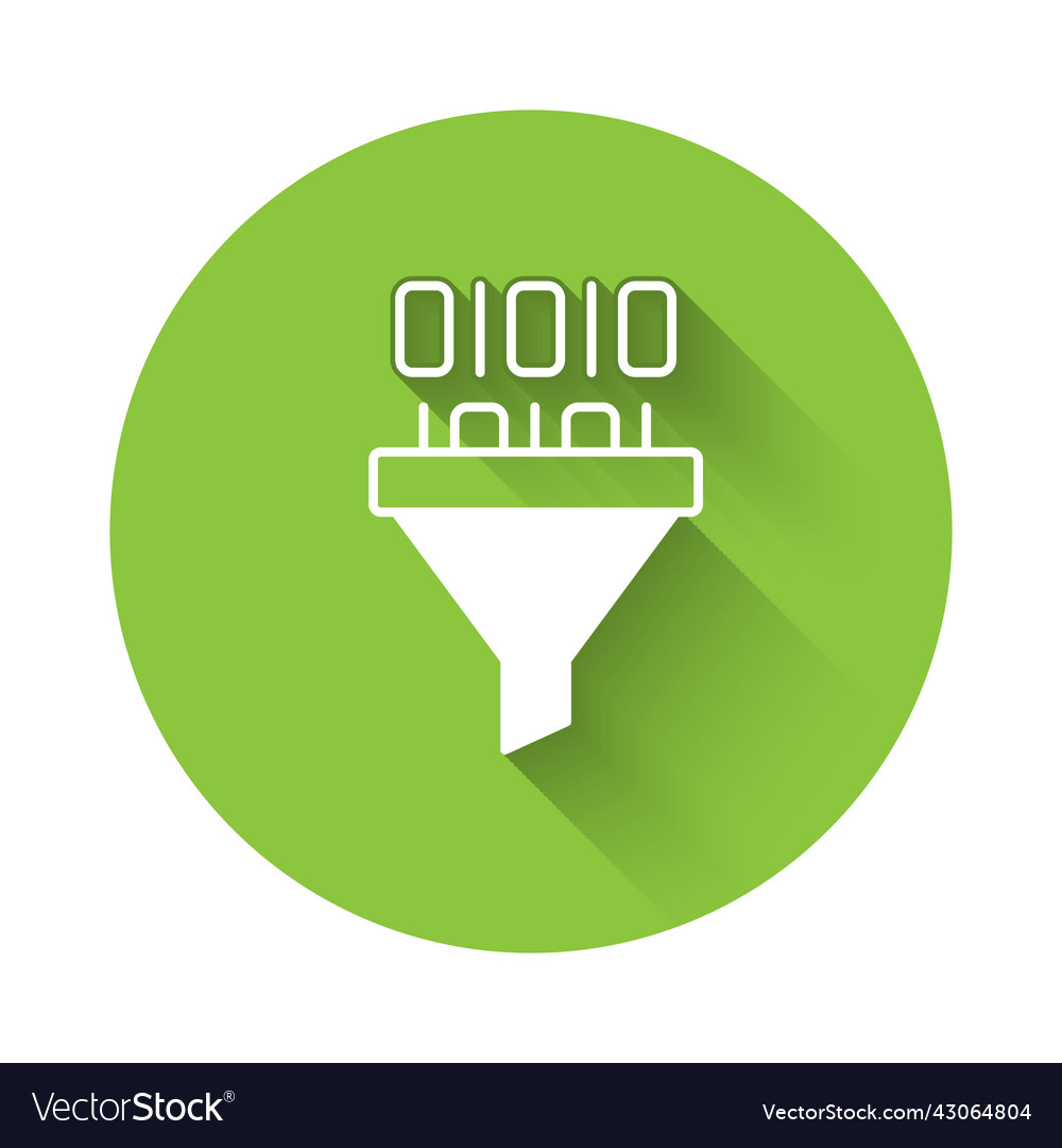 White binary code icon isolated with long shadow
