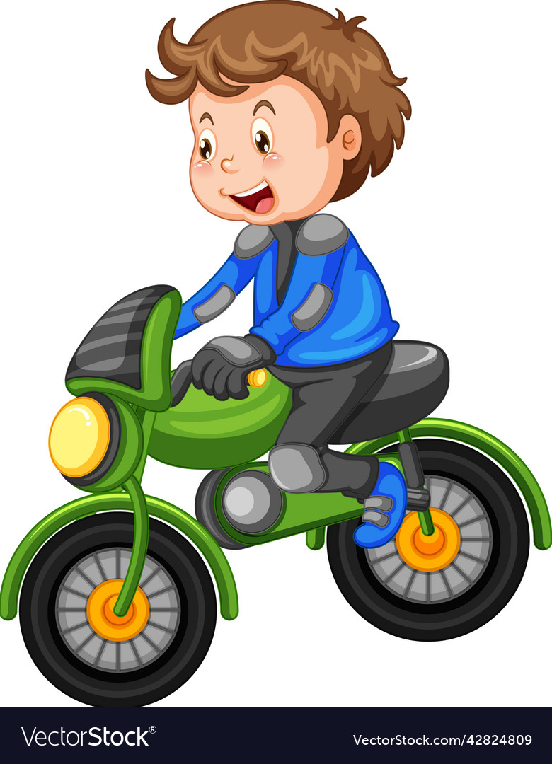 A boy riding motocross bike cartoon character Vector Image