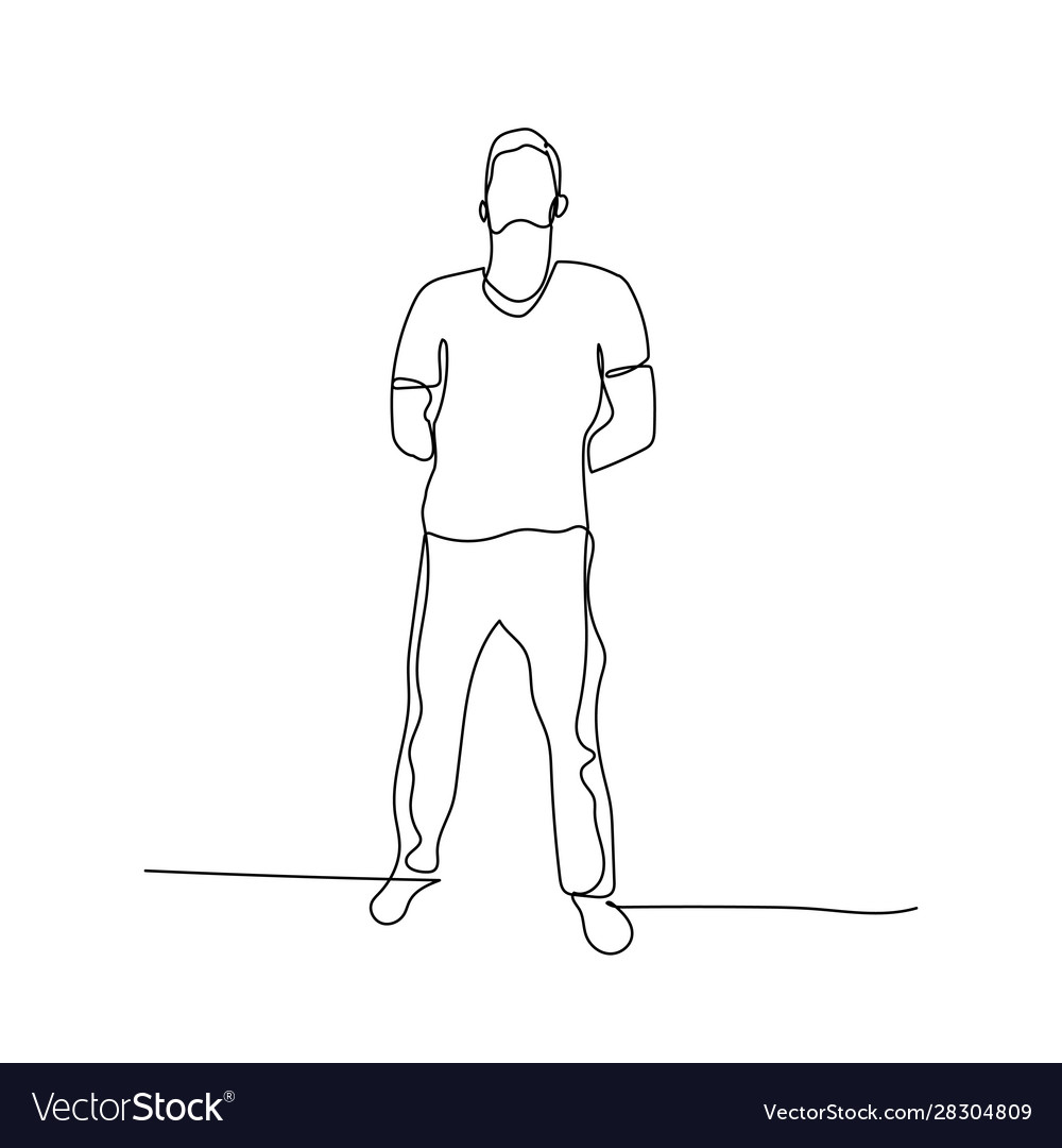 Continuous one line standing man with hand behind Vector Image