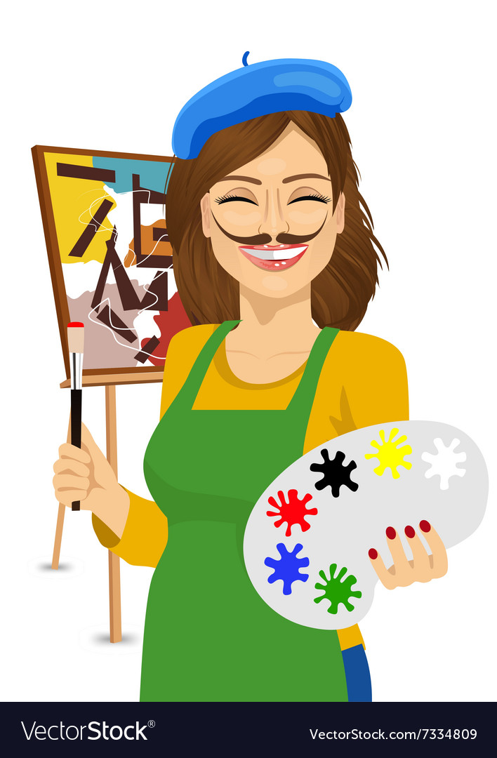 Cute female artist with funny mustache Royalty Free Vector Cute female artist with funny mustache Royalty Free Vector