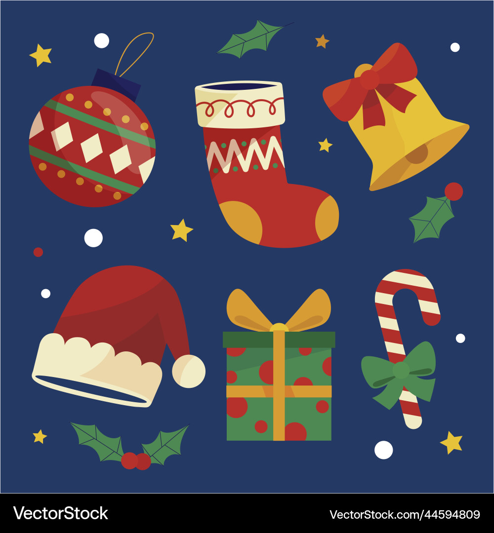 Flat christmas season elements set Royalty Free Vector Image