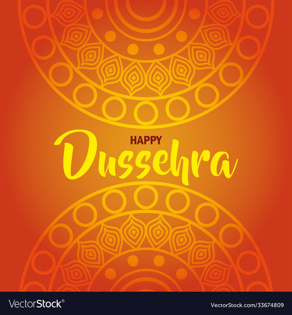 Happy dussehra festival with mandalas on orange Vector Image