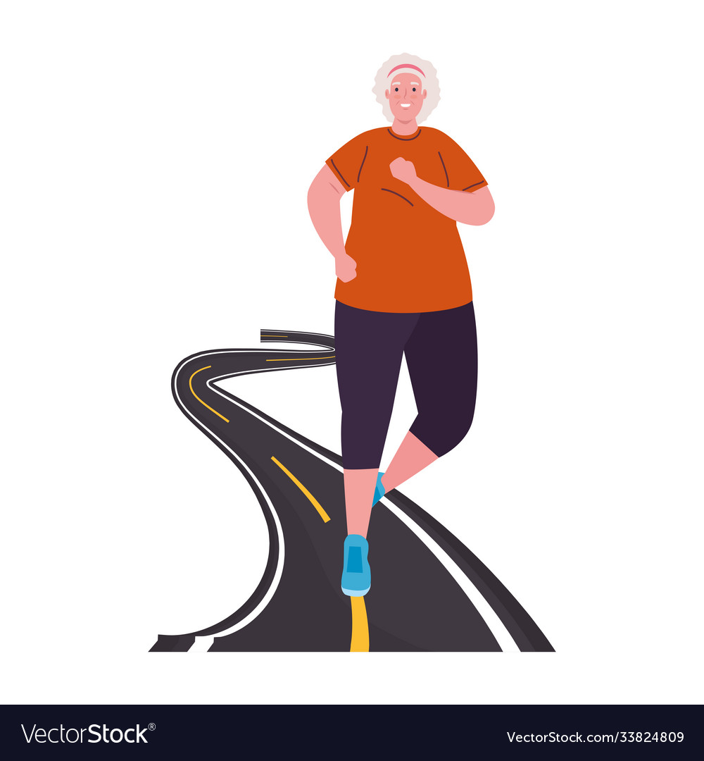 Old woman running in road sport recreation Vector Image