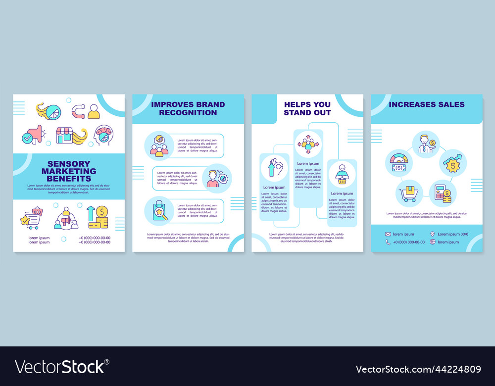 Sensory marketing benefits cyan brochure template Vector Image