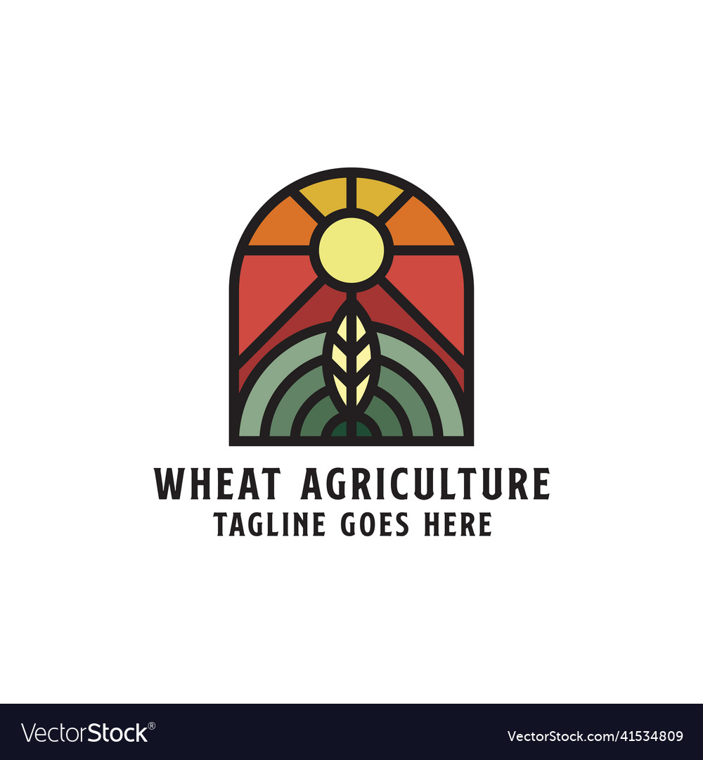 Wheat agriculture logo design badge line art farm