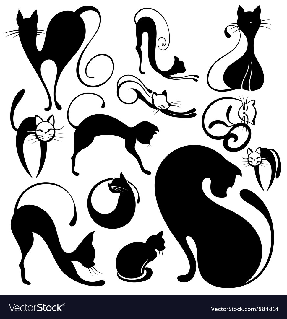 Sticker Black silhouette of cat. Vector illustration.