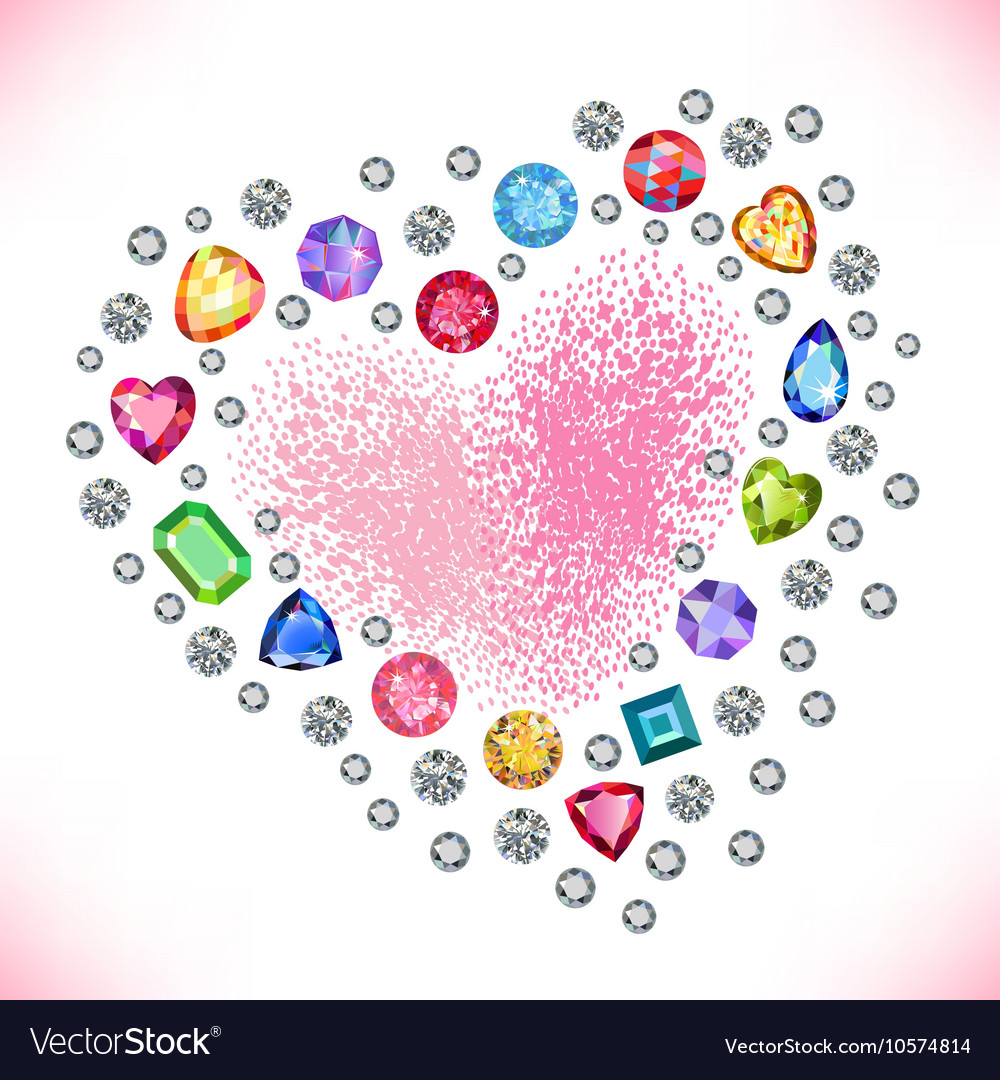 Colored gems heart shape frame