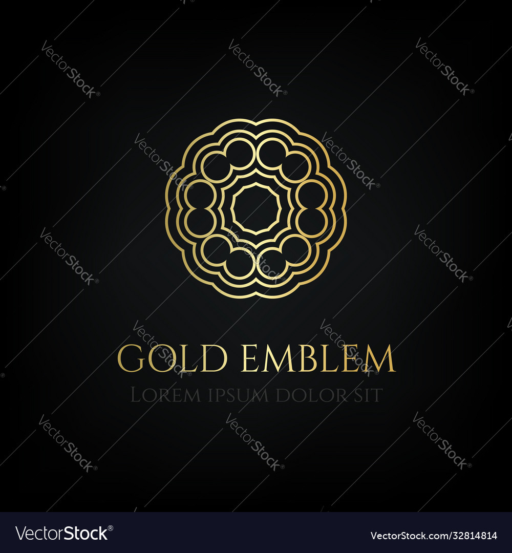 Decorative golden round emblem ornamental motif