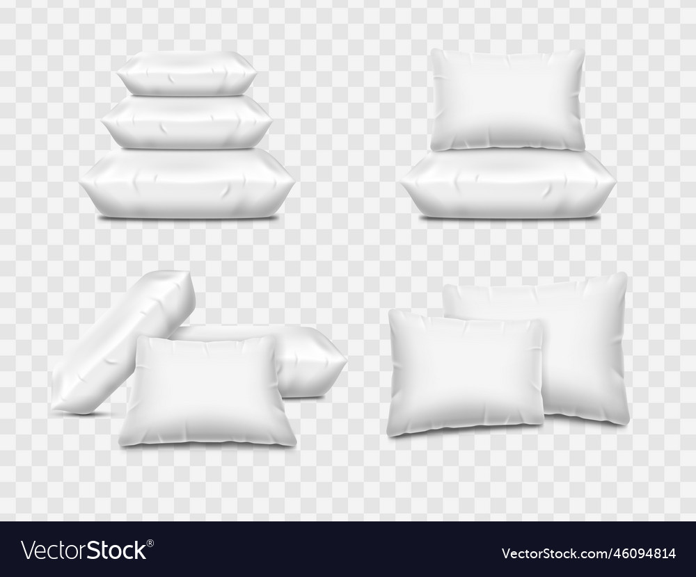 Feather bed cushions compositions white mockup Vector Image