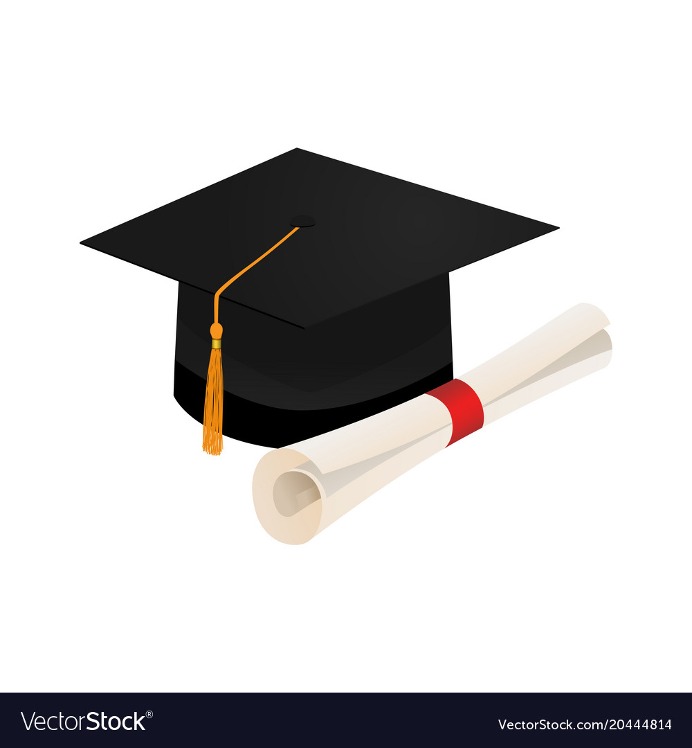 Download Graduation cap and diploma scroll isolated on Vector Image