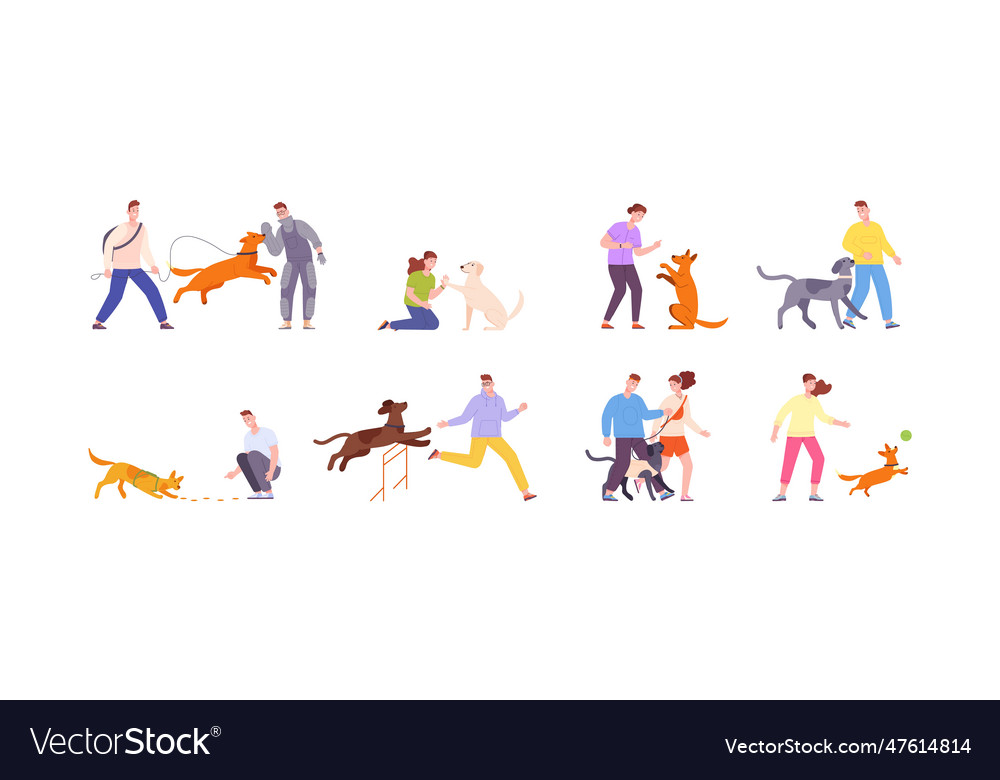 Owner training dog people teaching dogs commands Vector Image