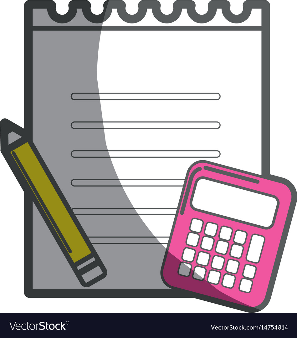 Paper notebook with pencil and calculator tools