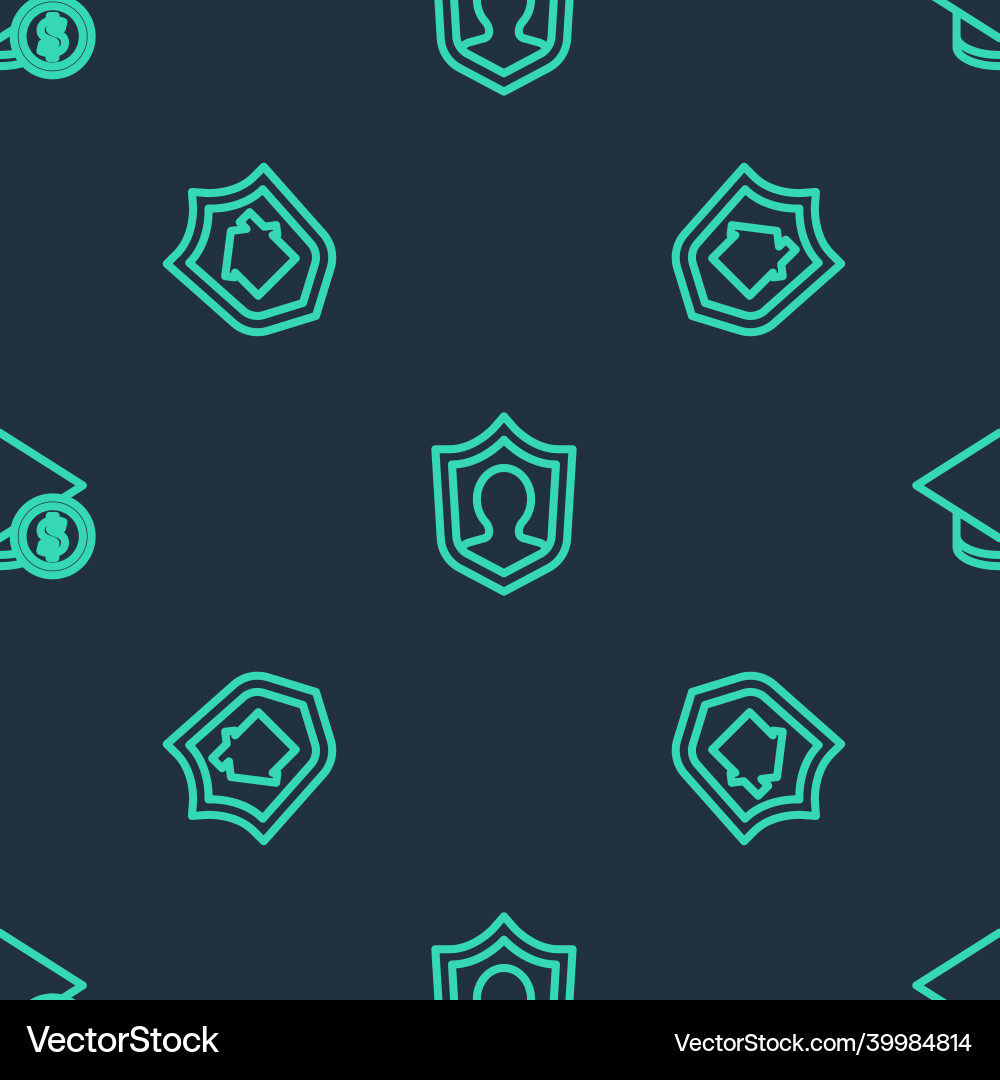 Set line life insurance with shield house Vector Image