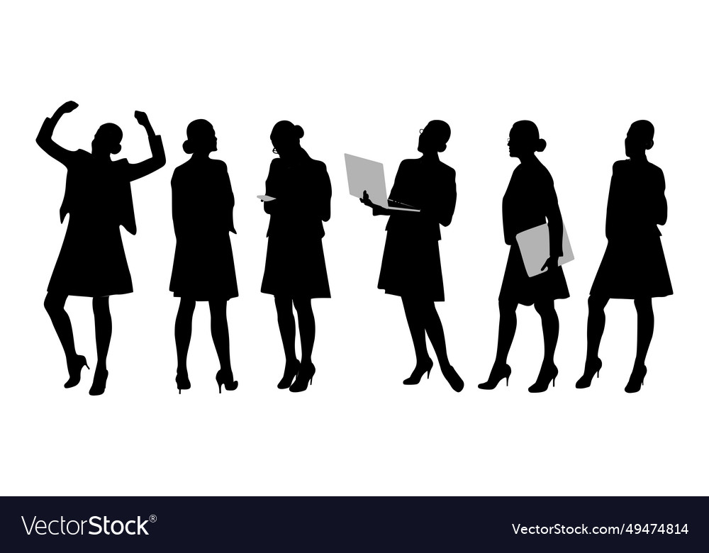 Silhouettes of business woman in different poses