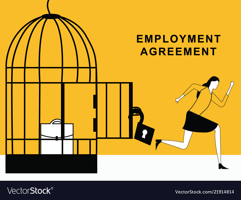 Woman running from employment agreement