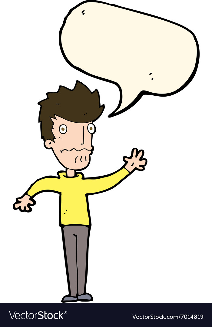 Cartoon worried man reaching out with speech Vector Image