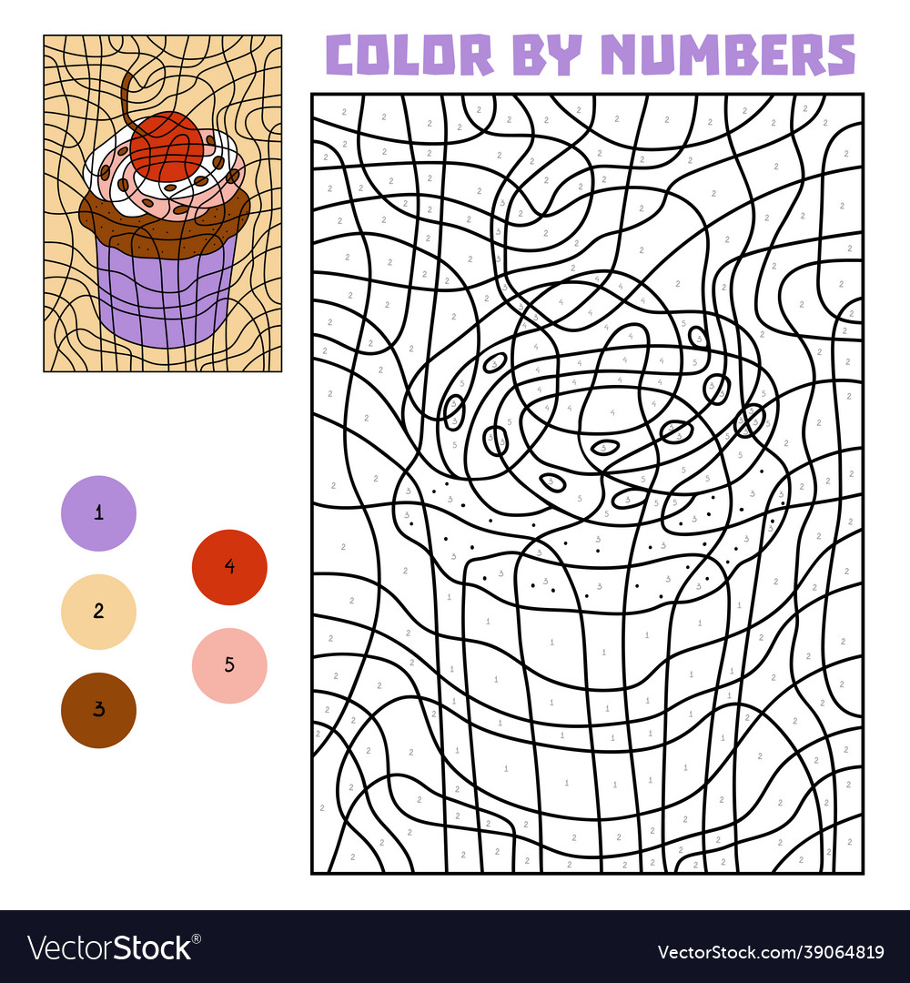 Color By Number Cupcake Royalty Free Vector Image