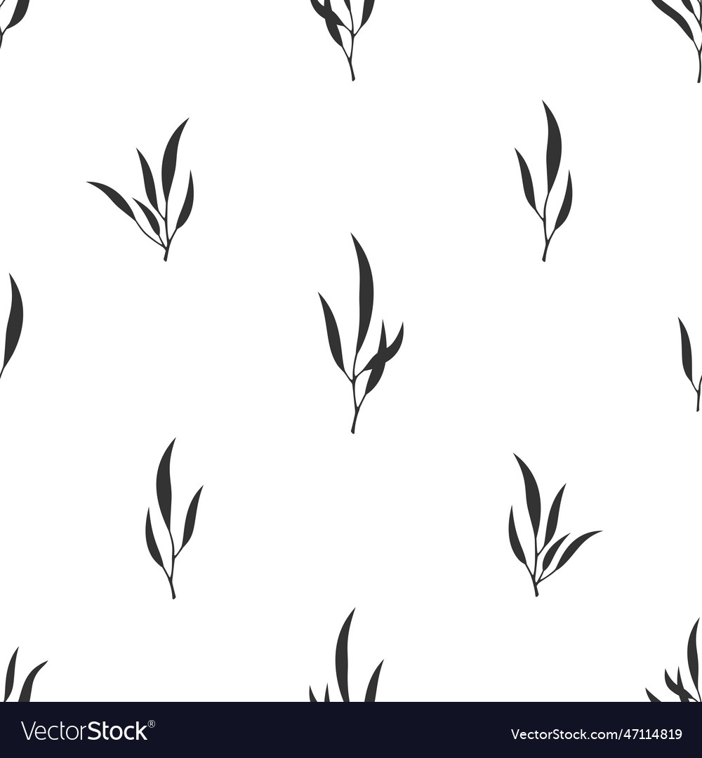 Eucalyptus leaf twig seamless pattern black stamp