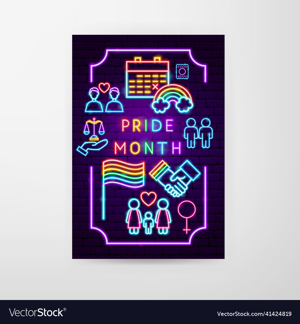 Pride Month Neon Flyer Royalty Free Vector Image