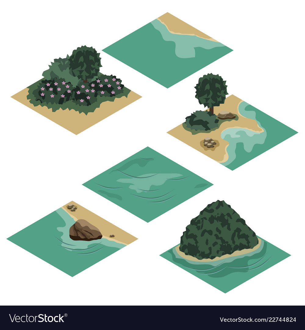 Beach landscape isometric tile set