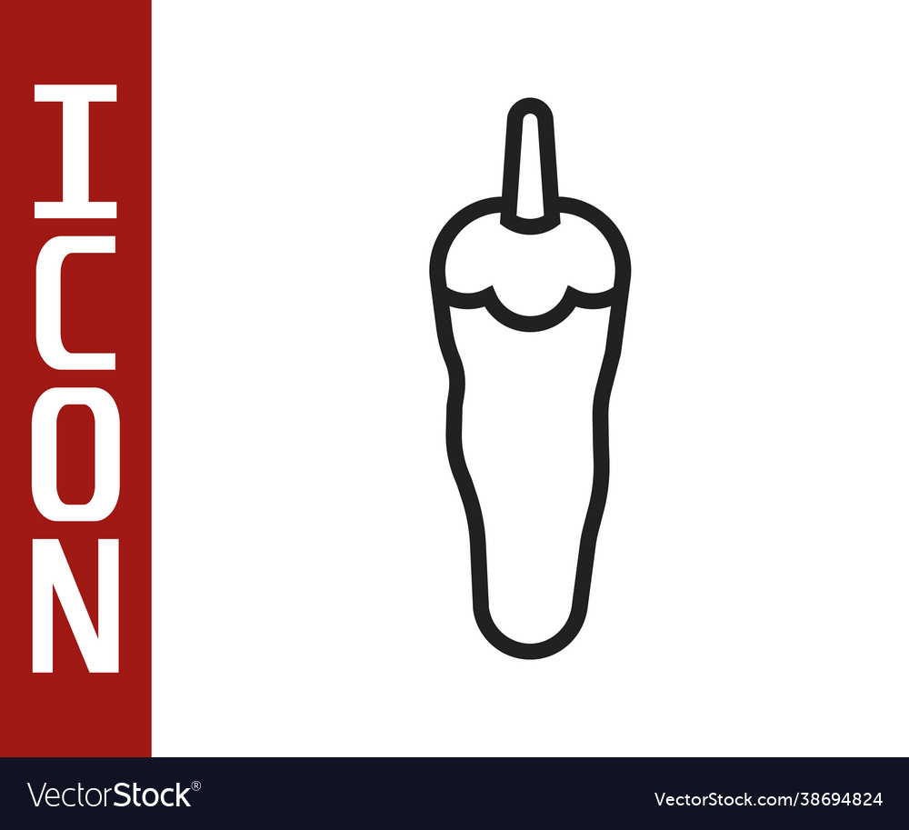 Black line hot chili pepper pod icon isolated