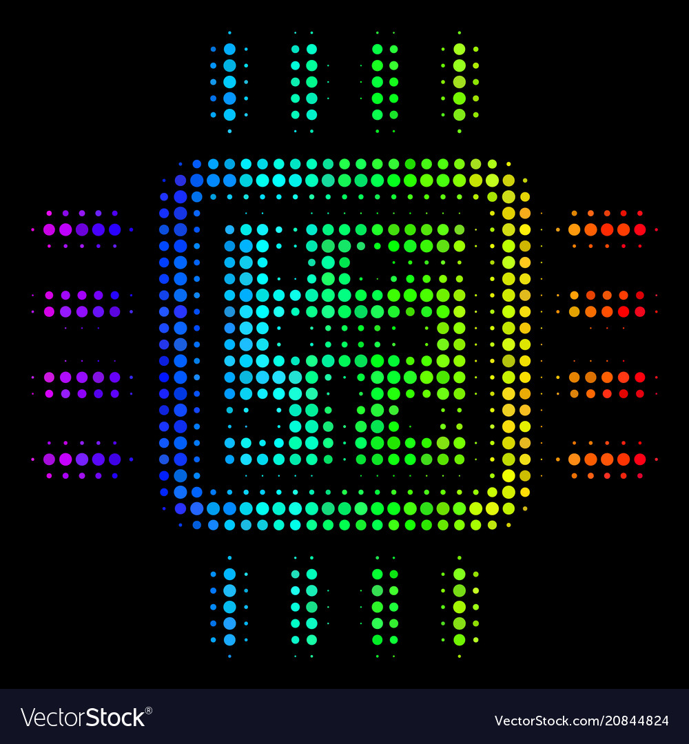 Colored dotted cpu circuit icon vector image Colored dotted cpu circuit icon