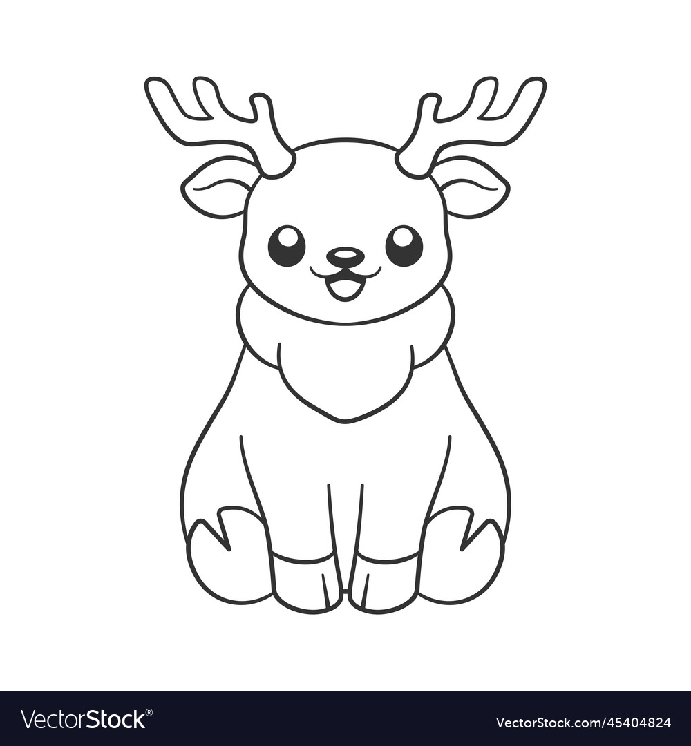 Cute happy chibi style sitting reindeer Royalty Free Vector