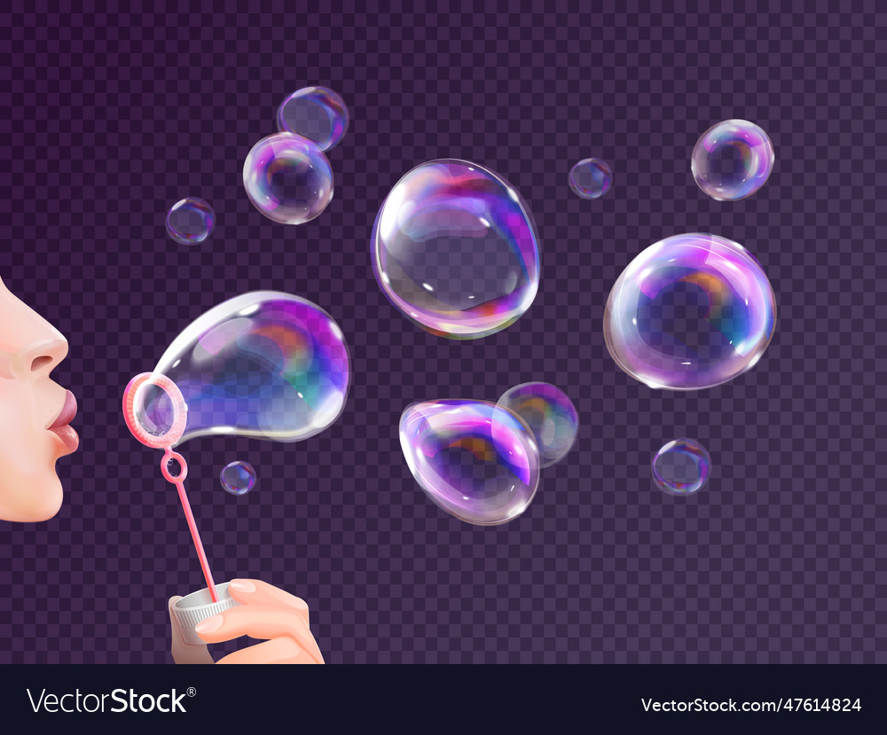 Girl blowing soap bubbles woman blow realistic Vector Image