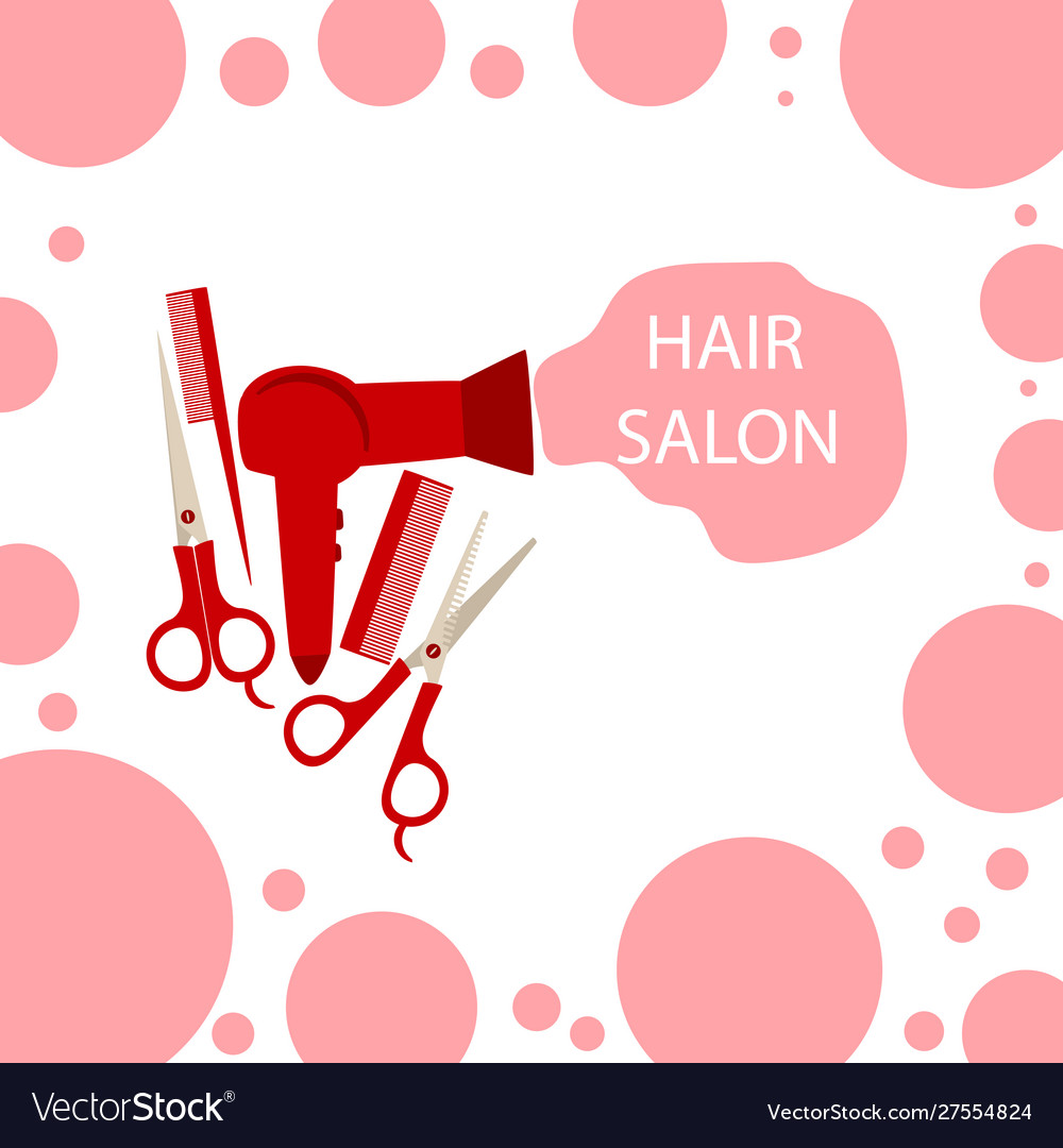 Red Hair Dryer Comb And Scissors On A White Vector Image