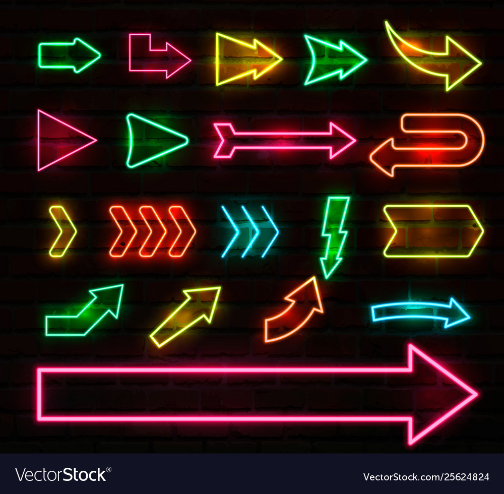 Set colorful neon arrows and pointers vector image Set colorful neon arrows and pointers