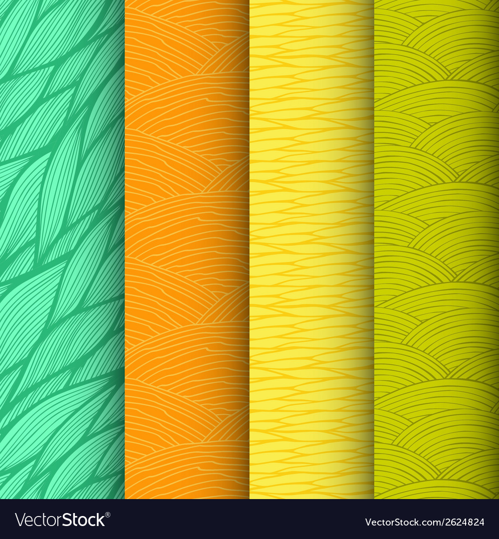 Set of 4 decorative waves seamless patterns