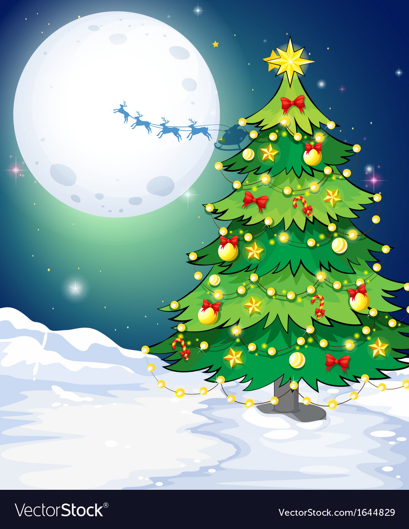 A tall christmas tree standing in a snowy area Vector Image