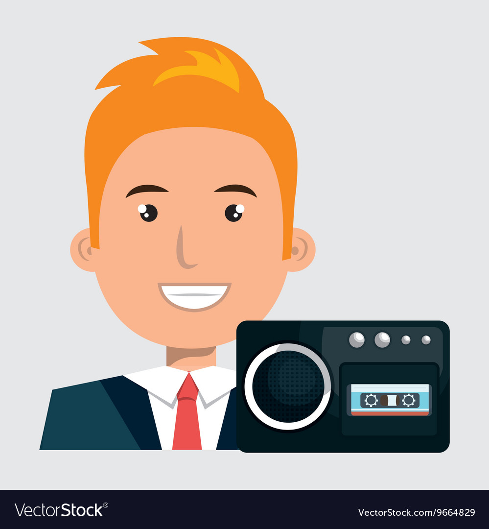 Businessman with radio isolated icon design